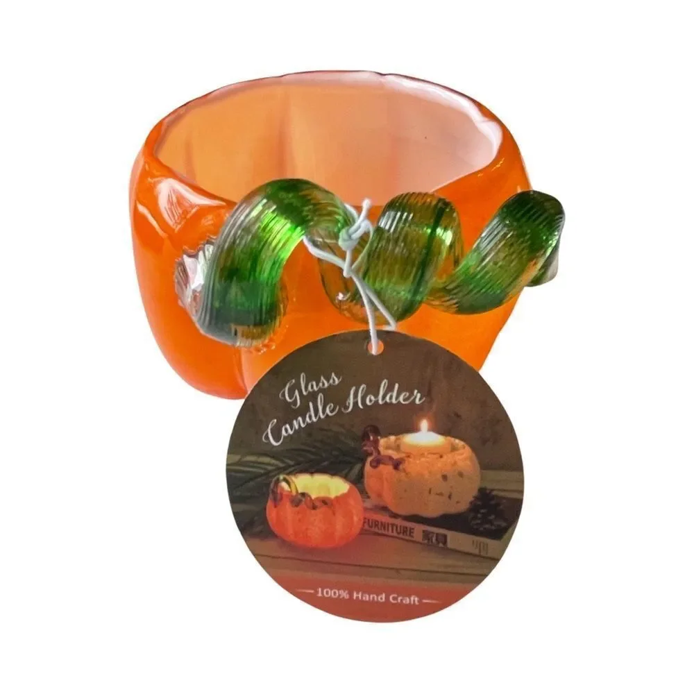 Hand Blown Art Glass Deco Pumpkin Bowl Vase Planter Swirl NWT